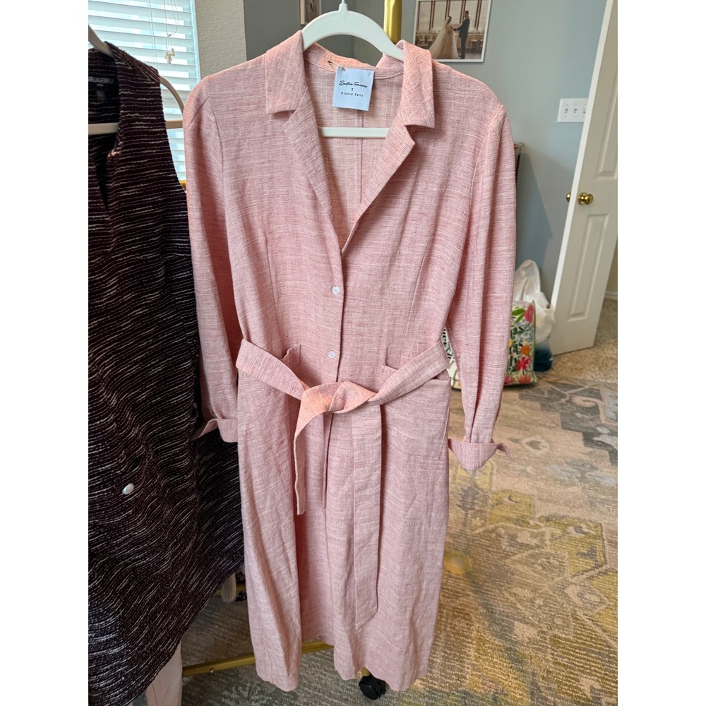 Sartoria‎ Feemina x Nicole Soto Linen Button Down Shirt Dress Pink L Belted